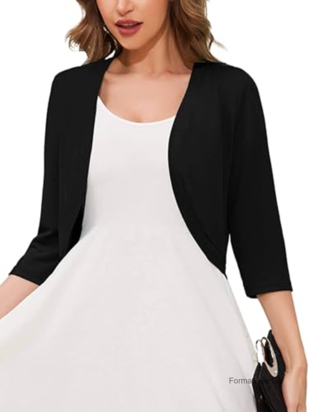 Womens Lightweight Open Front Cropped Bolero Shrug Cardigan 3/4 Sleeve Knit